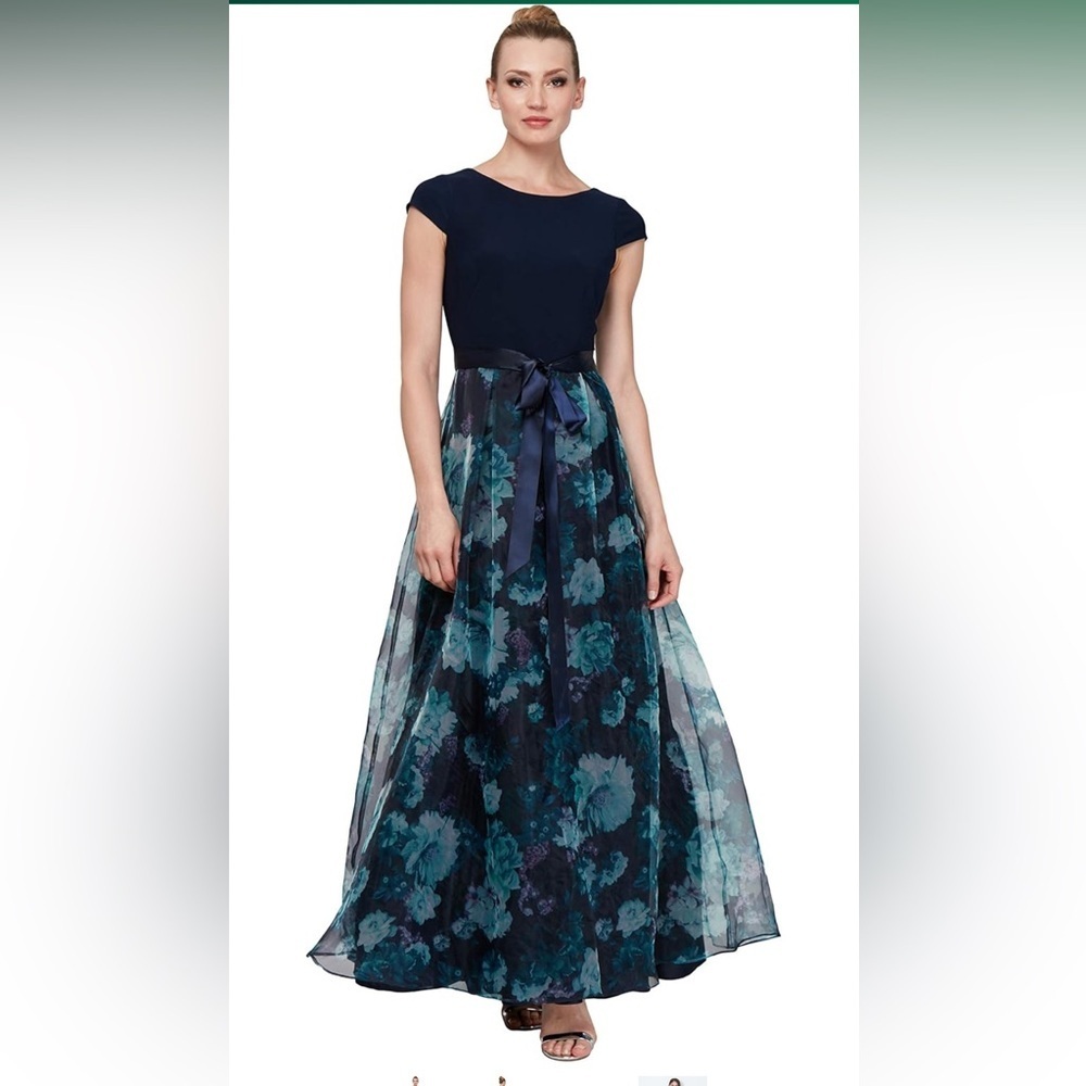 S.L. Fashions Womens Long Floral Print Sleeveless Special Occasion Dress NWT 18